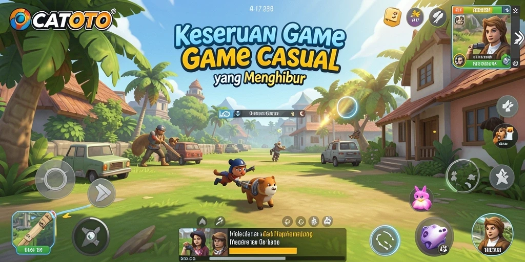 Screenshot menunjukkan gameplay <strong>OCATOTO</strong> dengan karakter lucu dan level yang berwarna-warni.