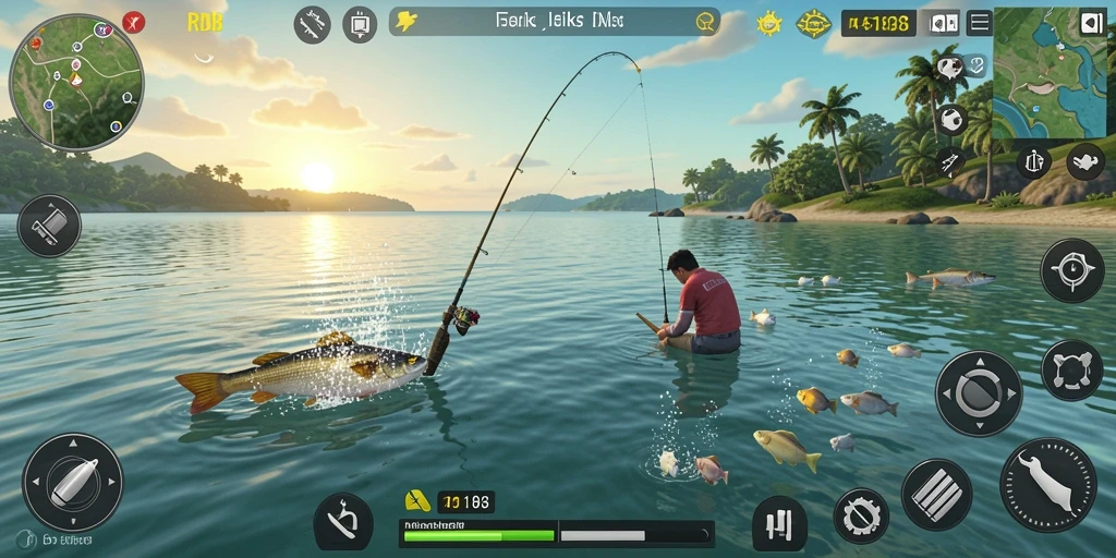 Screenshot RDI88 menampilkan aksi memancing yang seru di lautan.